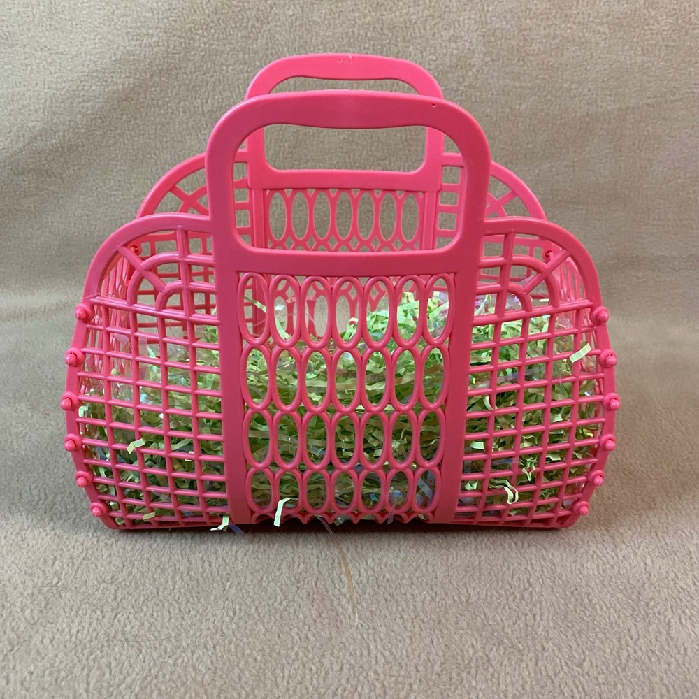 Retro Jelly‎ Bag Kids Purse Tote Pink Mini Handbag Easter Basket Beach Pool EUC
